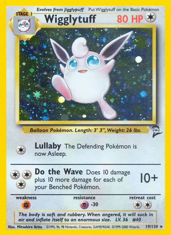 Carta Wigglytuff, número 19/130 da coleção Base Set 2