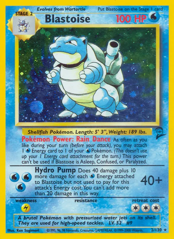 Carta Blastoise, número 2/130 da coleção Base Set 2