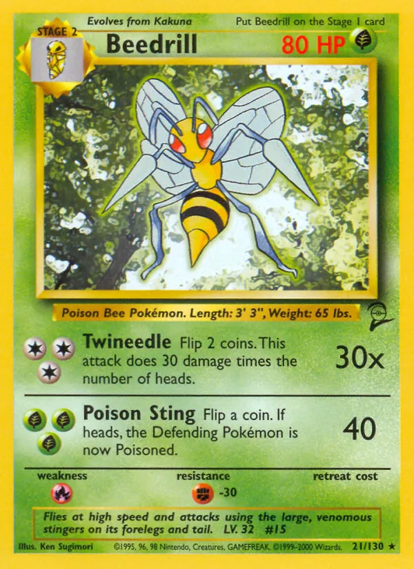 Carta Beedrill, número 21/130 da coleção Base Set 2