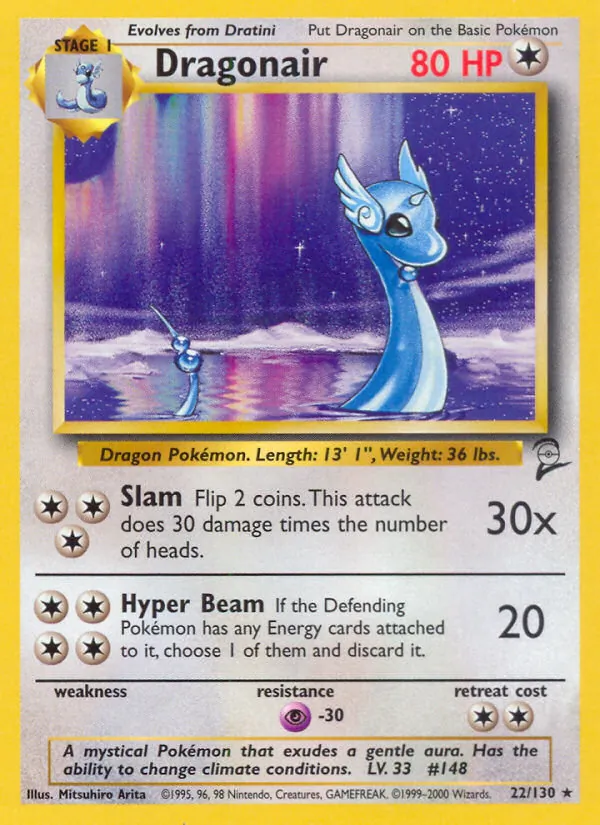 Carta Dragonair, número 22/130 da coleção Base Set 2
