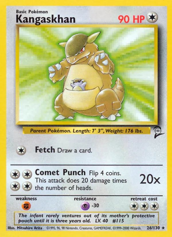 Carta Kangaskhan, número 26/130 da coleção Base Set 2