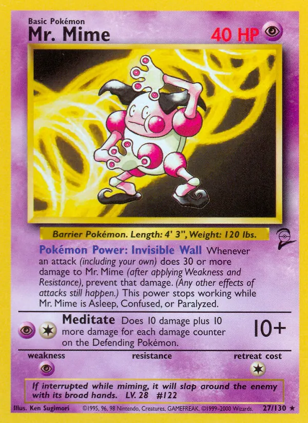 Carta Mr. Mime, número 27/130 da coleção Base Set 2