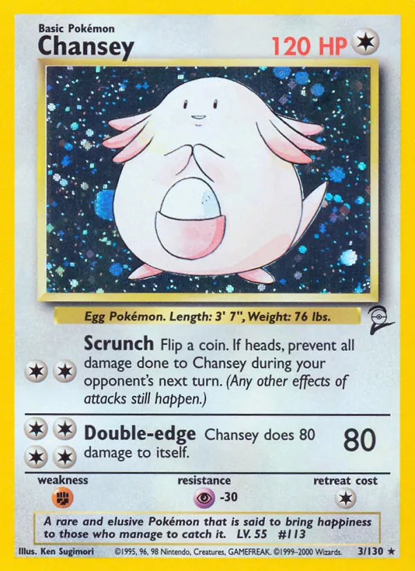 Carta Chansey, número 3/130 da coleção Base Set 2