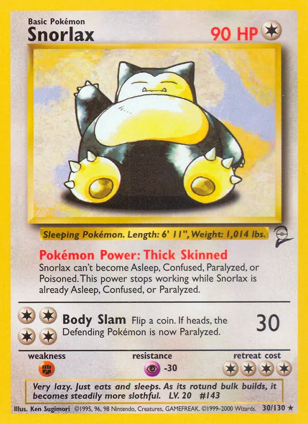 Carta Snorlax, número 30/130 da coleção Base Set 2