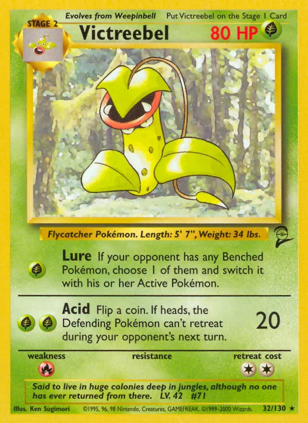 Carta Victreebel, número 32/130 da coleção Base Set 2