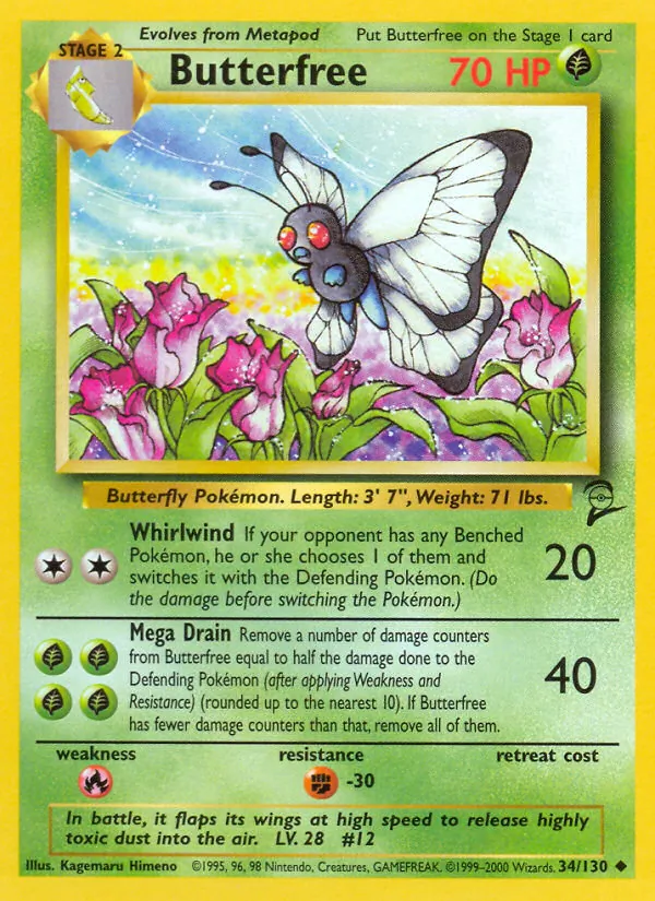 Carta Butterfree, número 34/130 da coleção Base Set 2