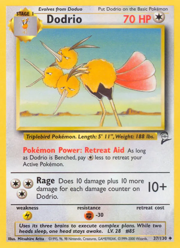Carta Dodrio, número 37/130 da coleção Base Set 2