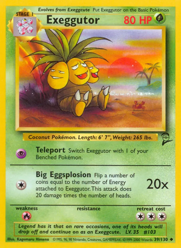 Carta Exeggutor, número 39/130 da coleção Base Set 2