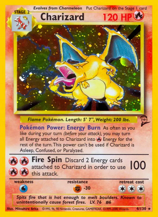 Carta Charizard, número 4/130 da coleção Base Set 2