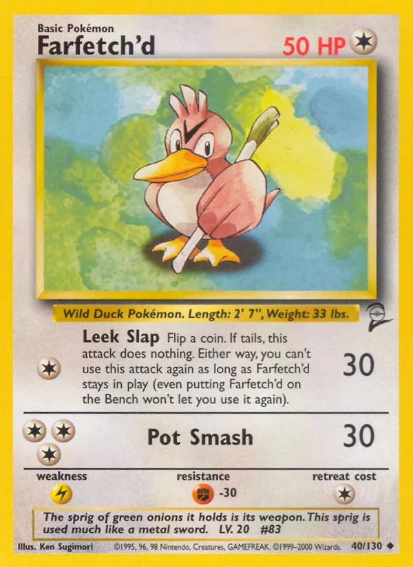 Carta Farfetch'd, número 40/130 da coleção Base Set 2