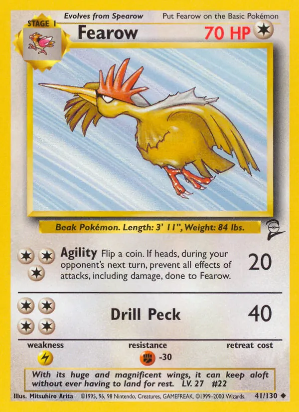 Carta Fearow, número 41/130 da coleção Base Set 2