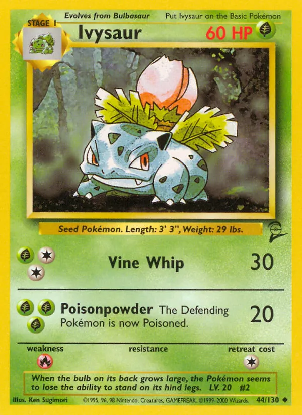 Carta Ivysaur, número 44/130 da coleção Base Set 2