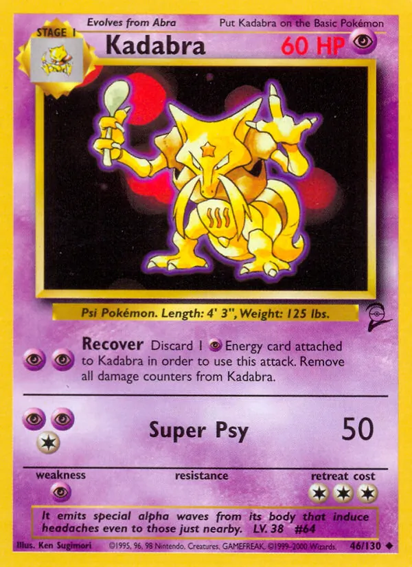 Carta Kadabra, número 46/130 da coleção Base Set 2