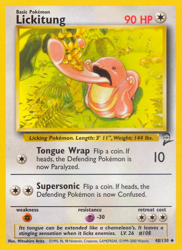 Carta Lickitung, número 48/130 da coleção Base Set 2