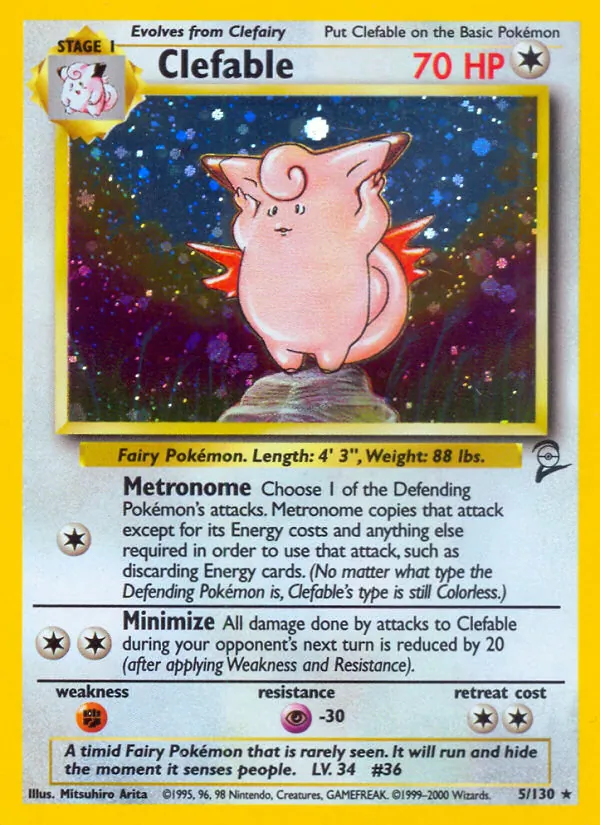 Carta Clefable, número 5/130 da coleção Base Set 2