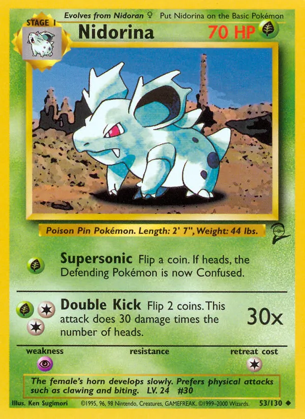 Carta Nidorina, número 53/130 da coleção Base Set 2