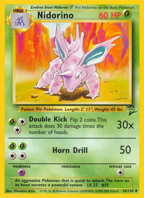 Carta Nidorino, número 54/130 da coleção Base Set 2