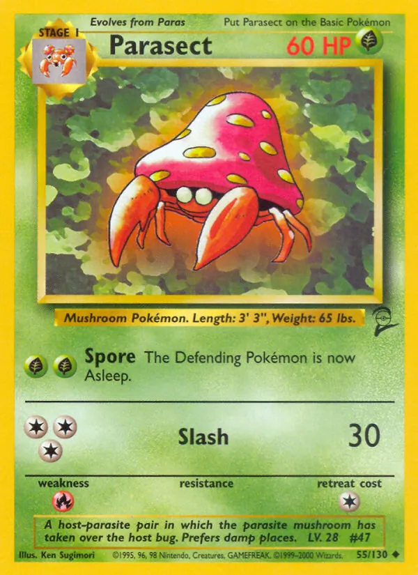 Carta Parasect, número 55/130 da coleção Base Set 2