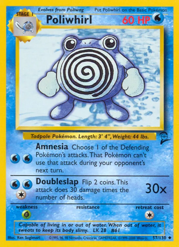 Carta Poliwhirl, número 57/130 da coleção Base Set 2