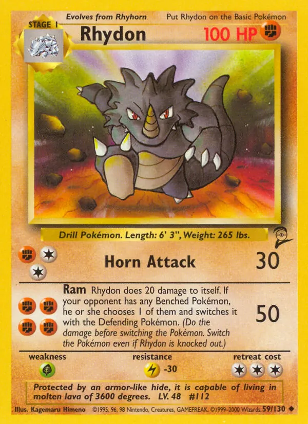 Carta Rhydon, número 59/130 da coleção Base Set 2
