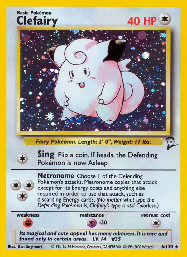 Carta Clefairy, número 6/130 da coleção Base Set 2