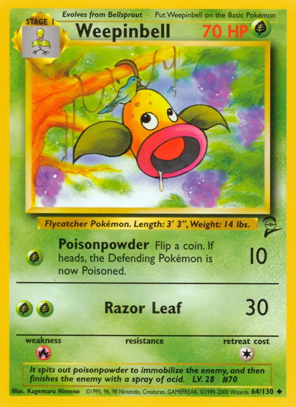 Carta Weepinbell, número 64/130 da coleção Base Set 2