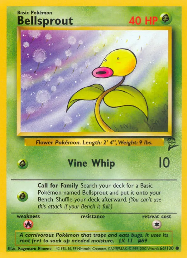 Carta Bellsprout, número 66/130 da coleção Base Set 2