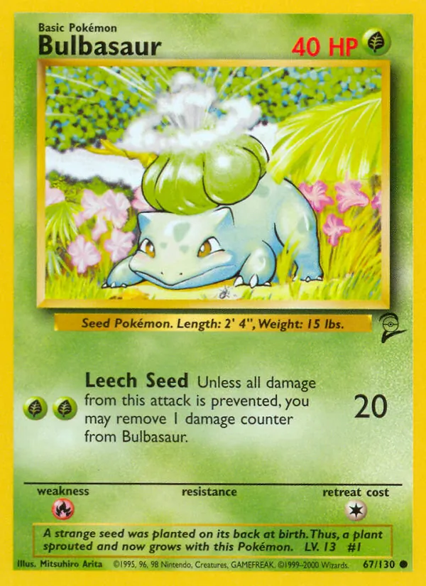 Carta Bulbasaur, número 67/130 da coleção Base Set 2