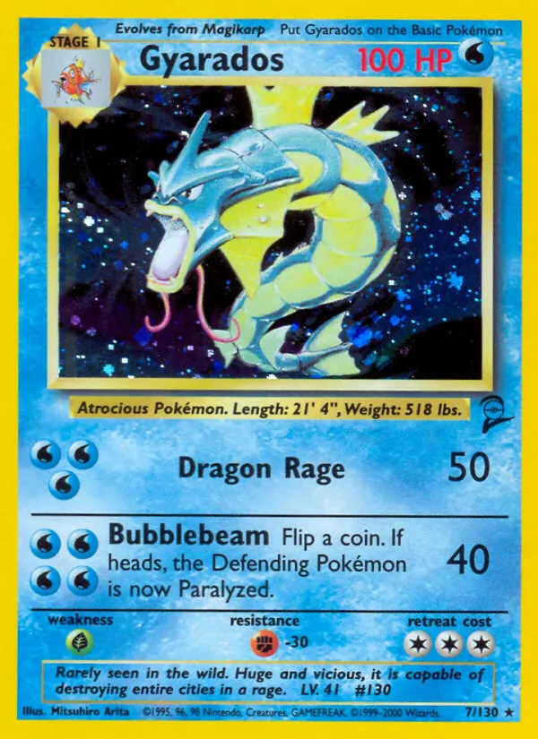 Carta Gyarados, número 7/130 da coleção Base Set 2