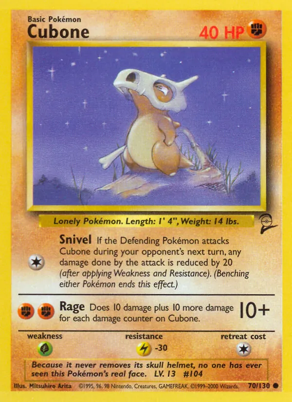 Carta Cubone, número 70/130 da coleção Base Set 2