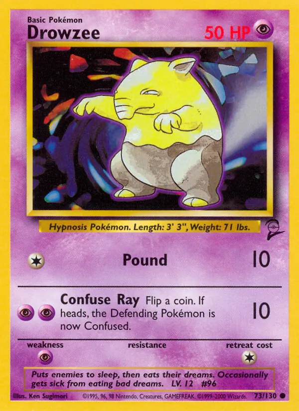 Carta Drowzee, número 73/130 da coleção Base Set 2