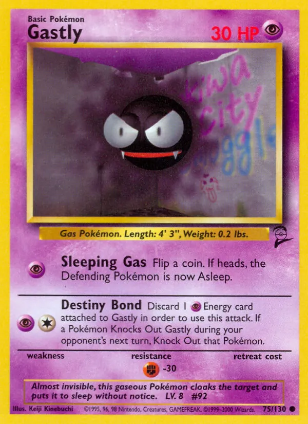 Carta Gastly, número 75/130 da coleção Base Set 2