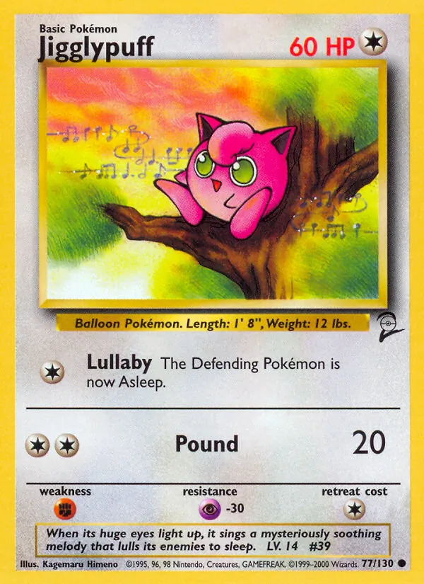Carta Jigglypuff, número 77/130 da coleção Base Set 2
