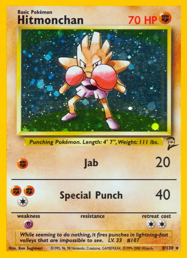 Carta Hitmonchan, número 8/130 da coleção Base Set 2
