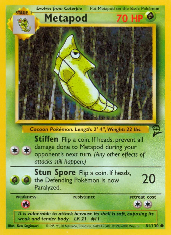 Carta Metapod, número 81/130 da coleção Base Set 2