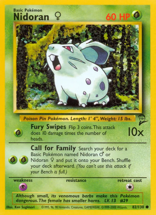 Carta Nidoran♀, número 82/130 da coleção Base Set 2