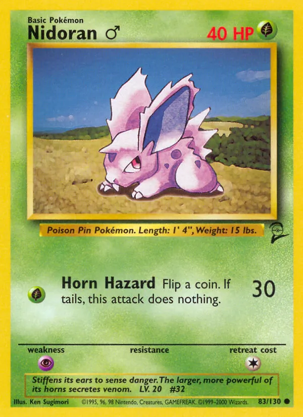 Carta Nidoran♂, número 83/130 da coleção Base Set 2