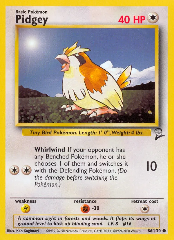 Carta Pidgey, número 86/130 da coleção Base Set 2