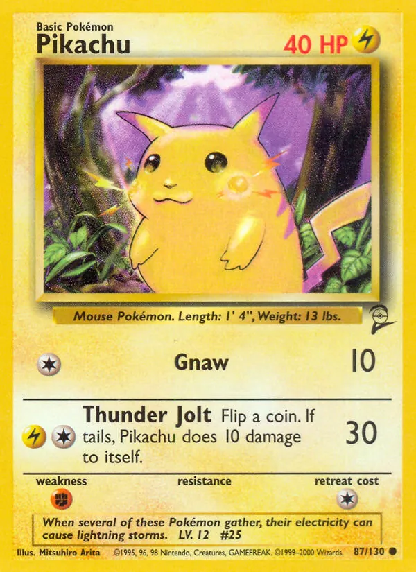 Carta Pikachu, número 87/130 da coleção Base Set 2