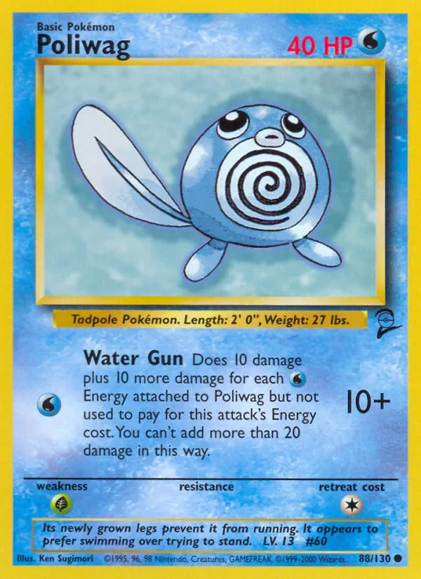 Carta Poliwag, número 88/130 da coleção Base Set 2