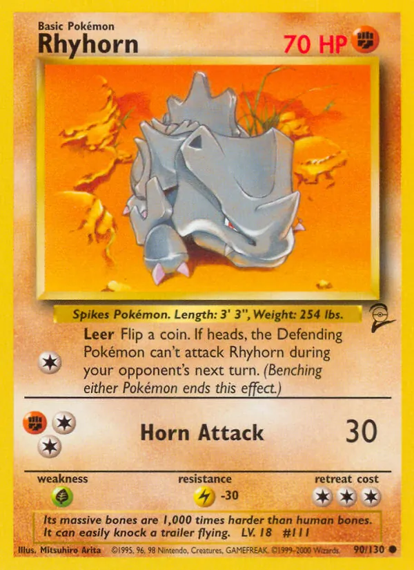 Carta Rhyhorn, número 90/130 da coleção Base Set 2