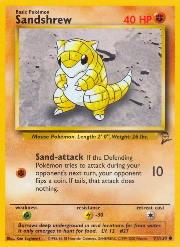 Carta Sandshrew, número 91/130 da coleção Base Set 2