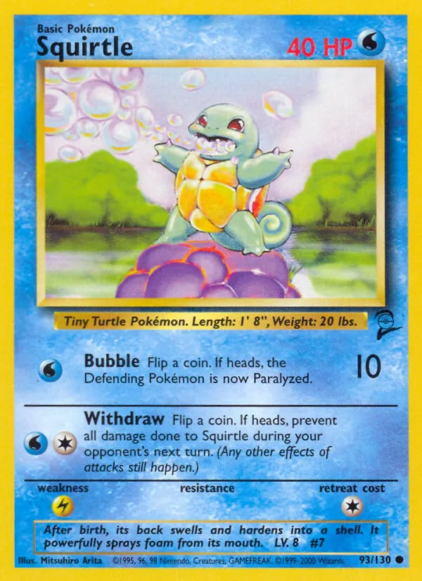 Carta Squirtle, número 93/130 da coleção Base Set 2