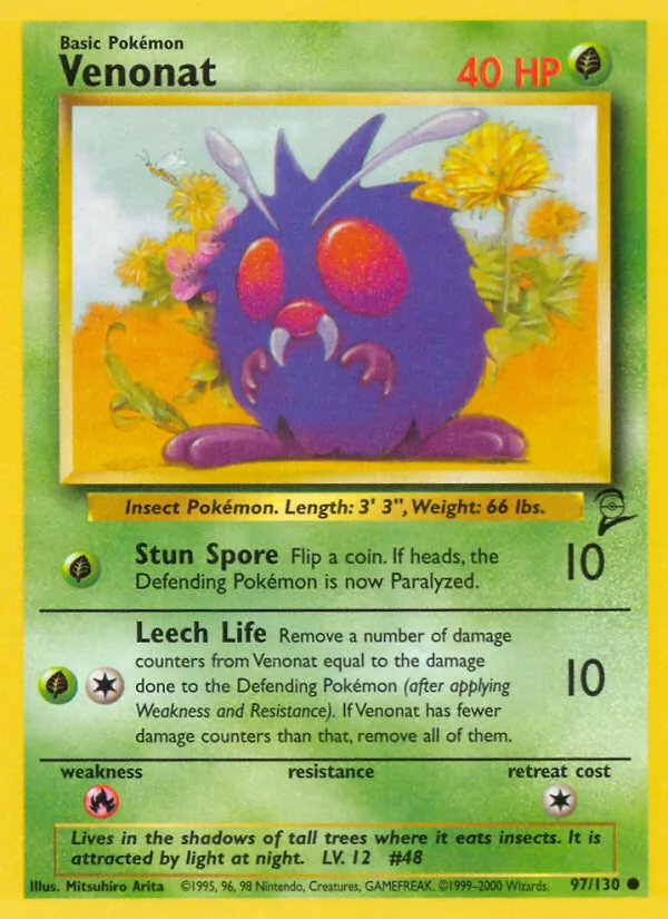 Carta Venonat, número 97/130 da coleção Base Set 2