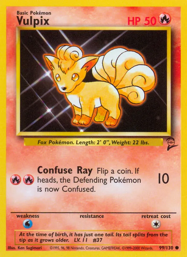 Carta Vulpix, número 99/130 da coleção Base Set 2
