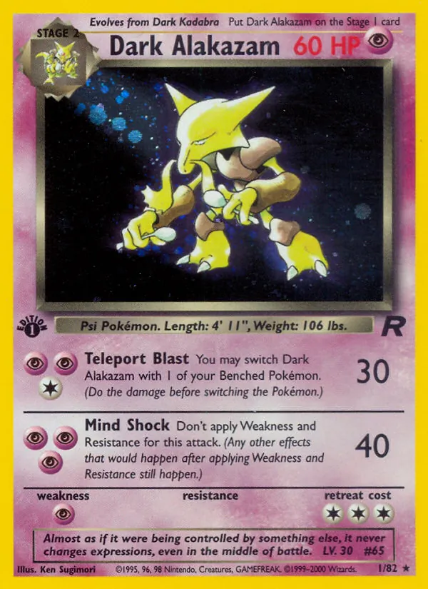 Carta Dark Alakazam, número 1/82 da coleção Team Rocket