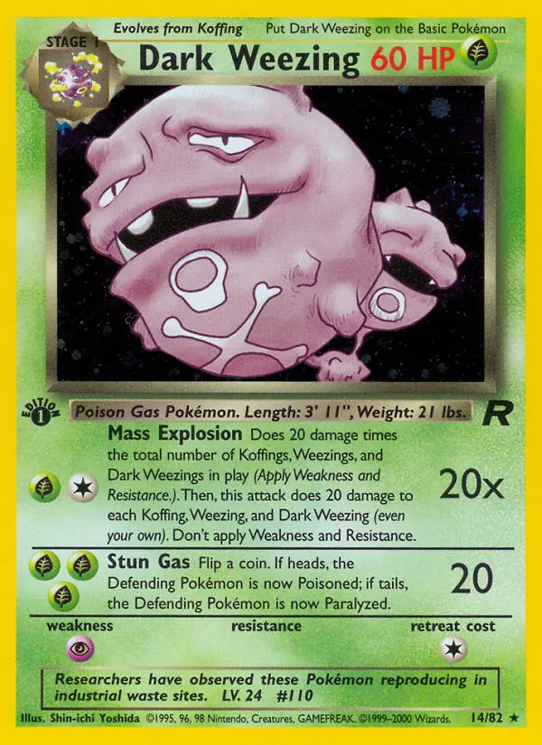 Carta Dark Weezing, número 14/82 da coleção Team Rocket