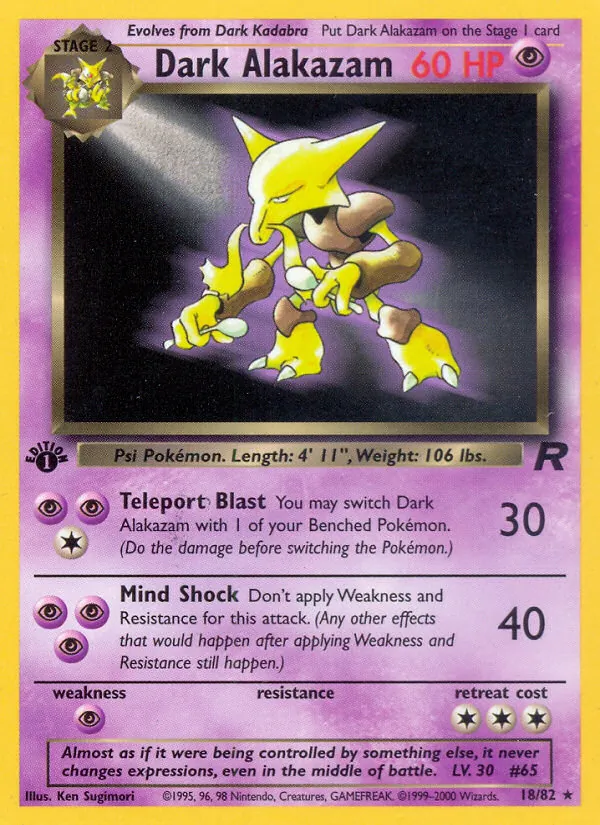 Carta Dark Alakazam, número 18/82 da coleção Team Rocket