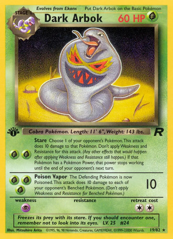 Carta Dark Arbok, número 19/82 da coleção Team Rocket
