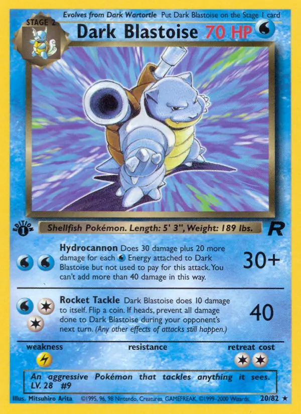 Carta Dark Blastoise, número 20/82 da coleção Team Rocket